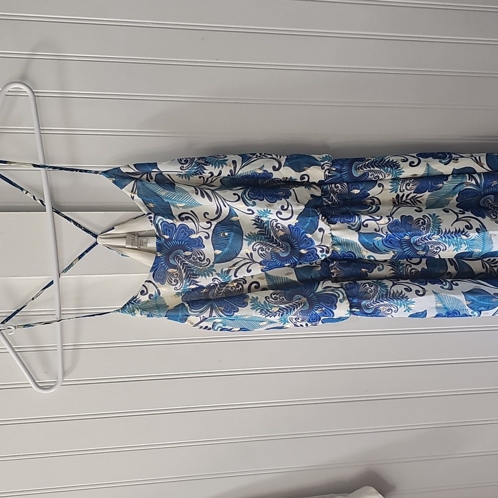 Chenault Floral Blue and White Spaghetti Strap Dress